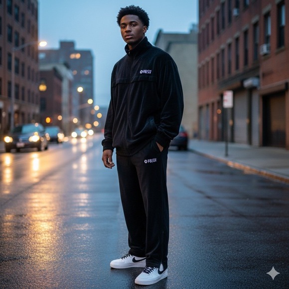 Y2K 90s South Pole‎ Track Suit Mens XXL Black Velour Full Zip Jacket Pants Set